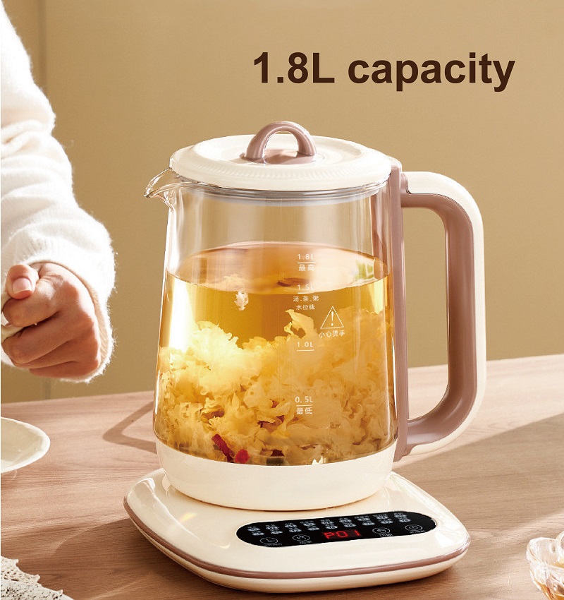 Home Smart Kettle - 1.8Lスマート電気ケトル 多機能健康ポット ガラス製温度制御ポット タイマー機能付き ベビーミルクポット 家庭用ティーメーカー