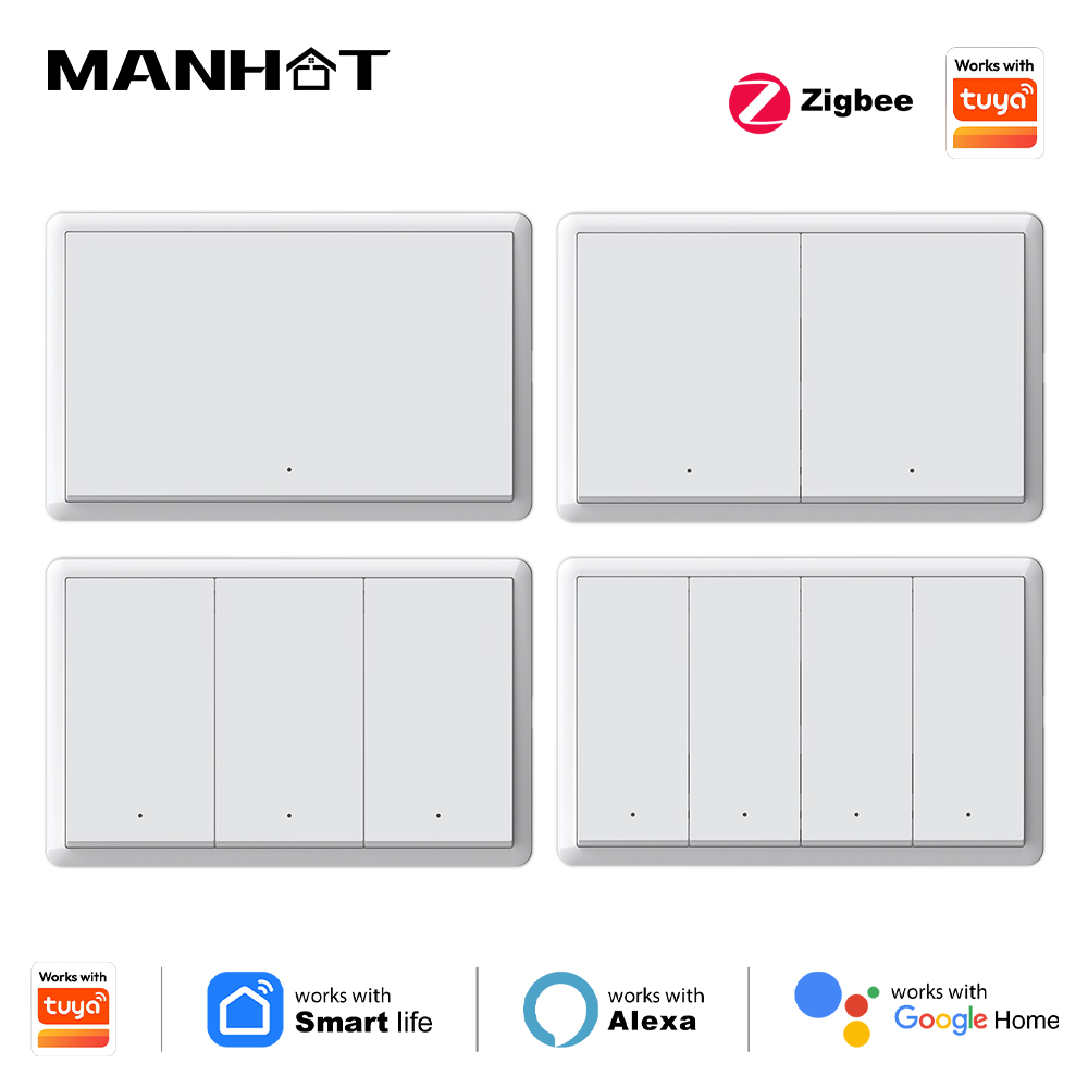 Smart Home Z Wave - マンホットスマートzigbeeスイッチ、ニュートラル配線不要、コンデンサ不要、壁掛けボタンライトスイッチ、Tuya、Alexa、Google Home対応