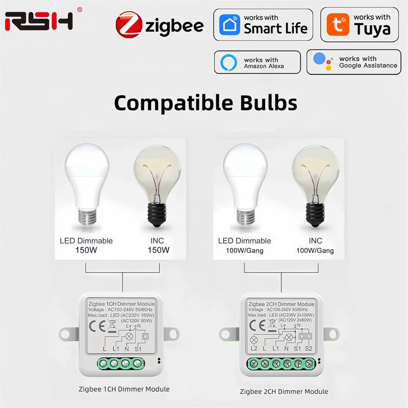 Smart Home Hub 2 - Tuya Zigbee スマート調光スイッチモジュールは 2 ウェイ制御 LED