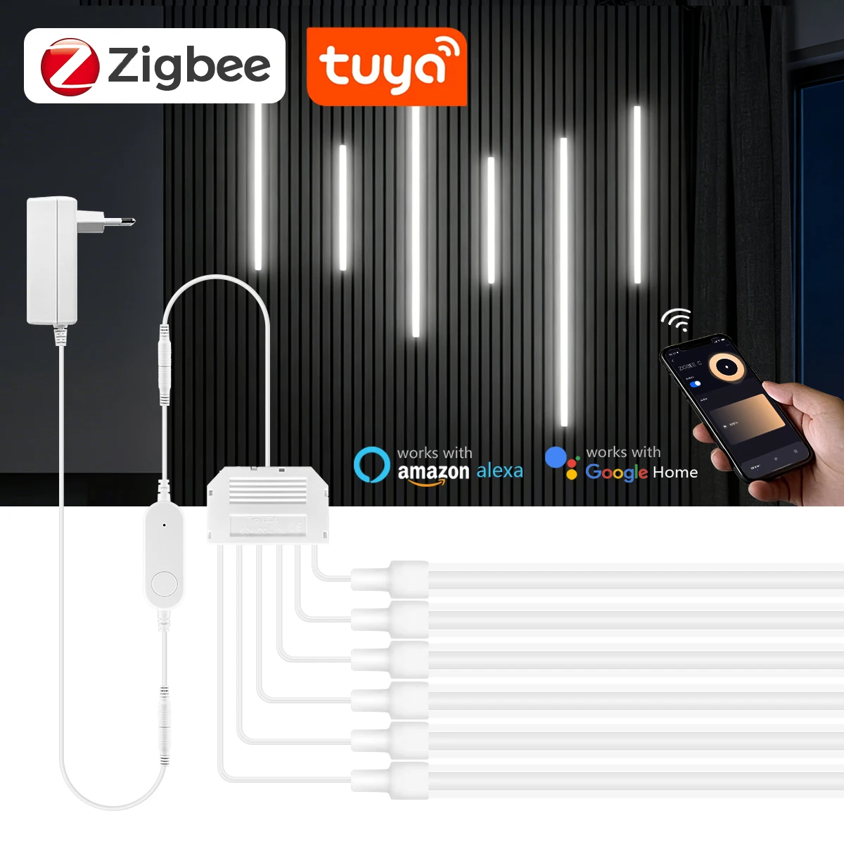 Smart Home Kit - ZigbeeスマートネオンCOB LEDストリップライト 1-6個キット ソリッドシリコンチューブ 高輝度 Zigbeeハブゲートウェイ