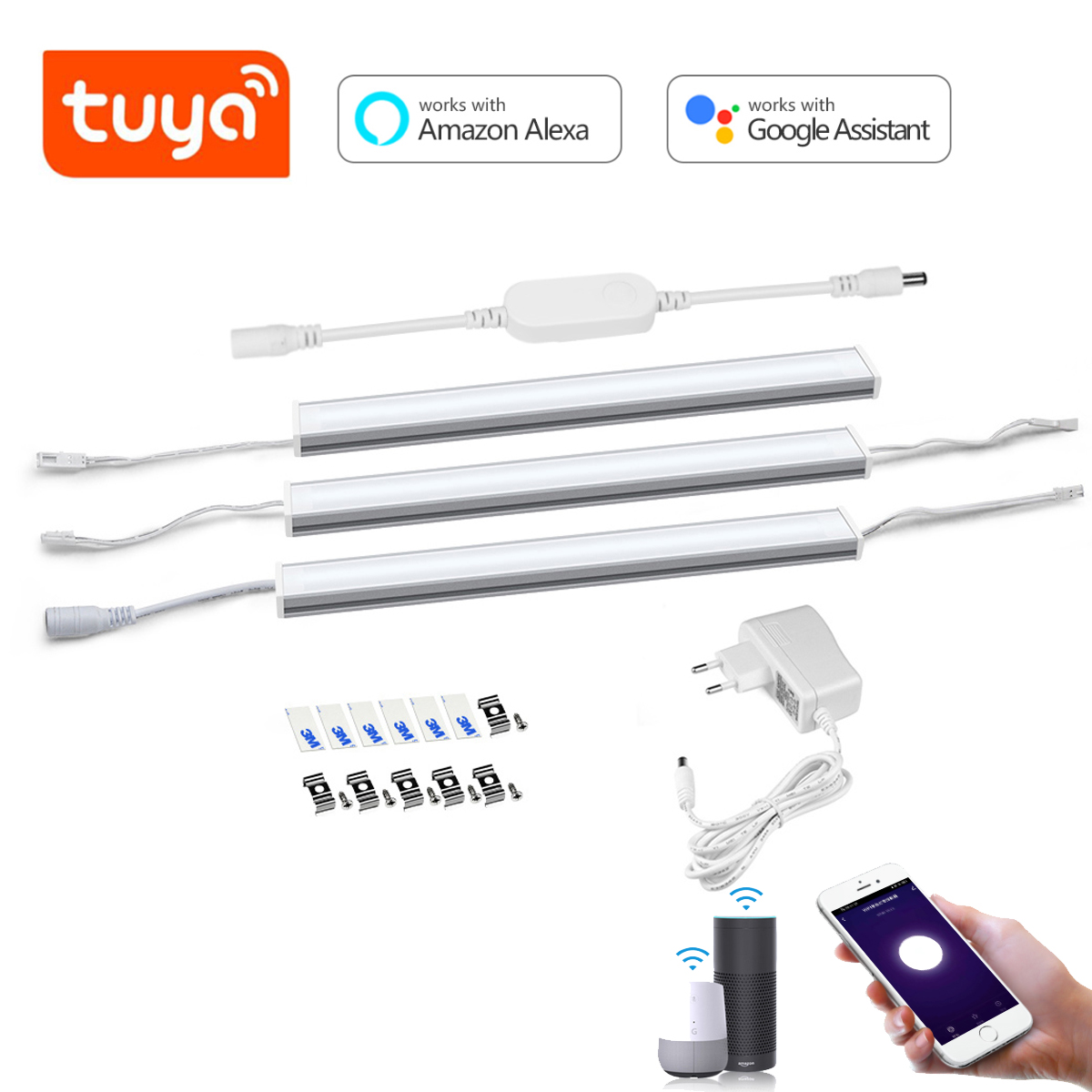 Smart Home Kit - スマートTuya WifiアルミバーLED照明キット、キャビネット下ライト、音声制御、キッチン、クローゼット用、Alexa、Google Home対応