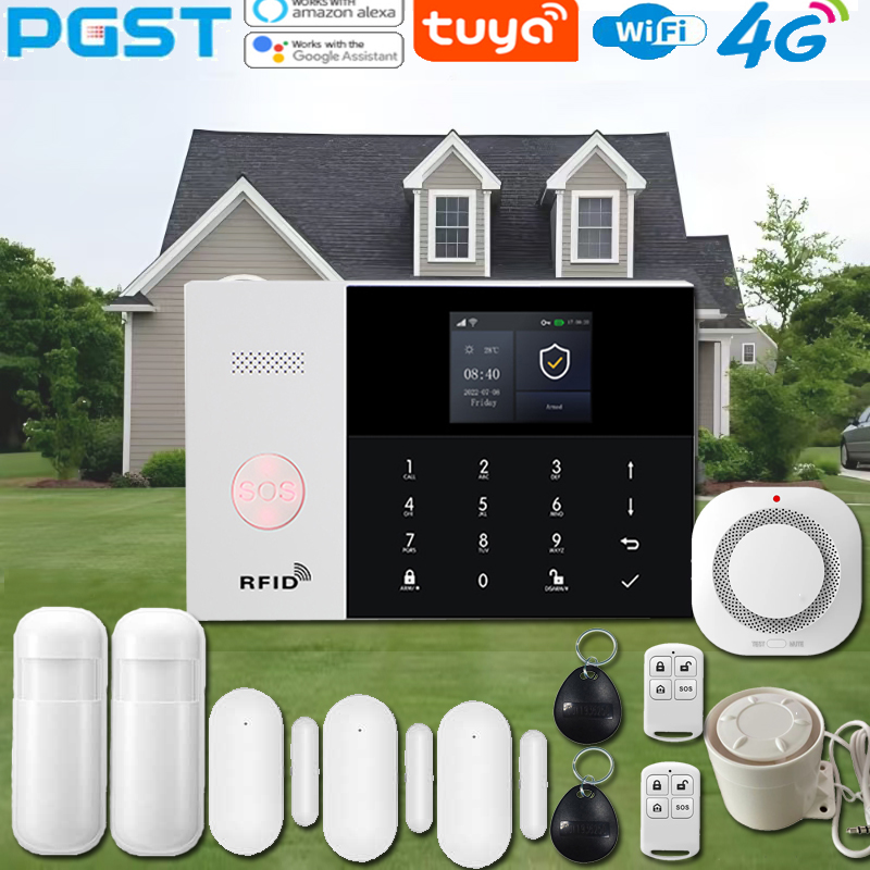 Smart Home Kit - PGST PG-105スマートホームセキュリティアラームシステムキットTuya Smart Lifeアプリ対応、盗難防止侵入者対策スマート4G WIFI G