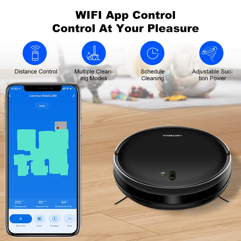 Vacuum Cleaner Smart Home - LIECTROUX L200 ロボット掃除機 スマートアプリ制御 自動掃除・モップ掛け機 家庭用床清掃デバイス
