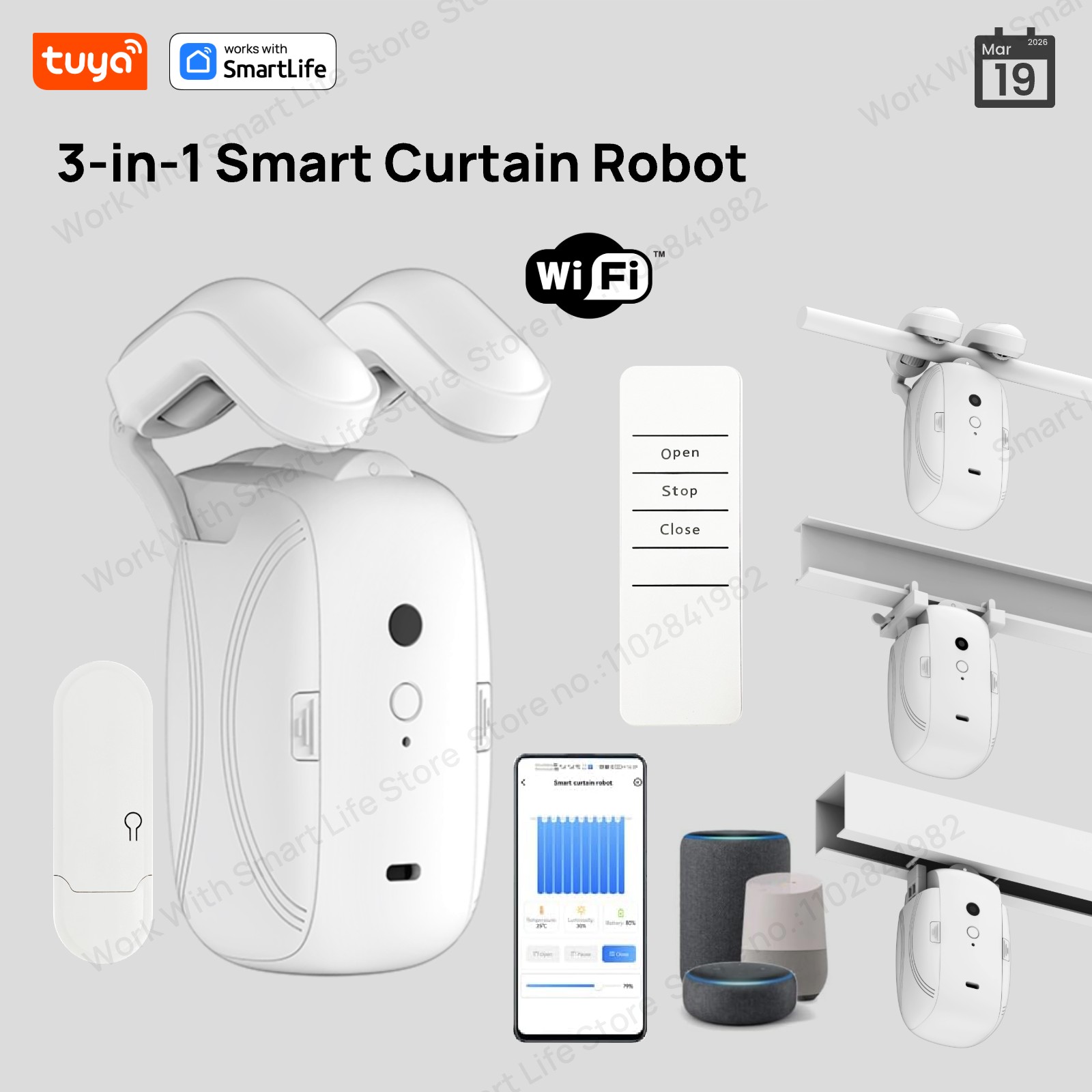 Smart Home Proxmox - 1/2個入り Tuya スマートWiFiカーテンロボット (1個はハブ付き) ローマンロッドトラック用 -