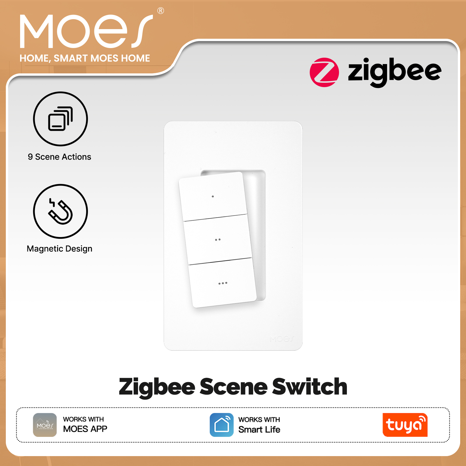 Smart Home Z Wave - MOES Tuya Zigbee スマートワイヤレスシーンスイッチ 3 ギャング