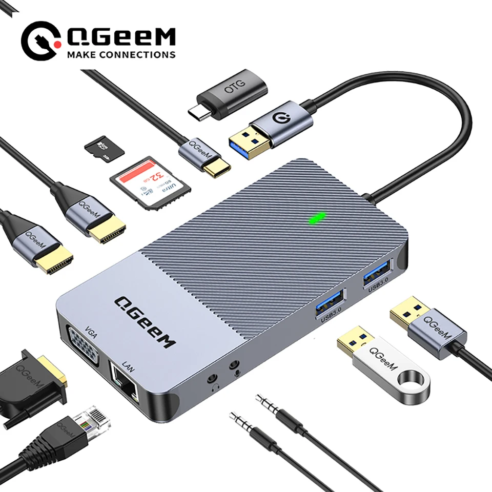 Smart Home Hub 2 - QGeeM USB 3.0 ドッキングステーション、トリプルディスプレイ USB ハブ