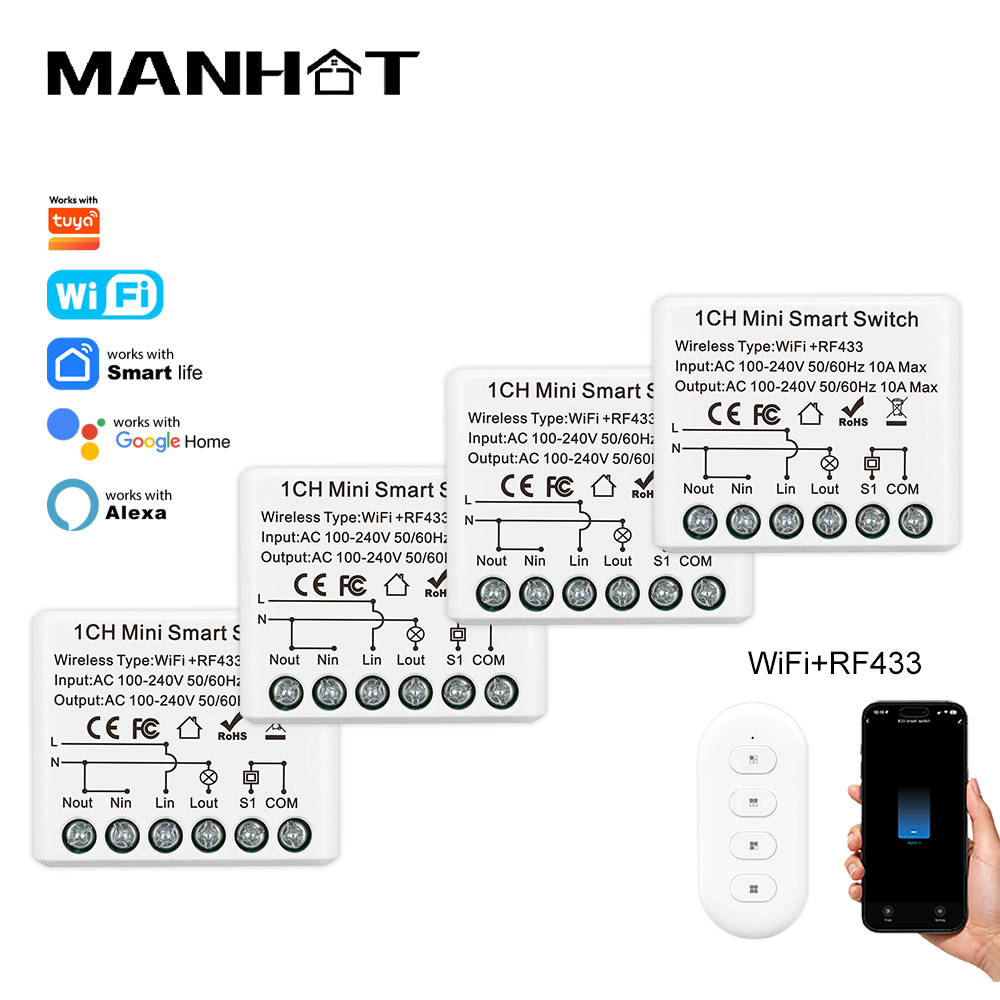 Smart Home Proxmox - 10A ミニ WIFI スマートスイッチ RF433Mhz ワイヤレスリモコンライトリレーブレーカー音声制御ホームオートメーションワーク