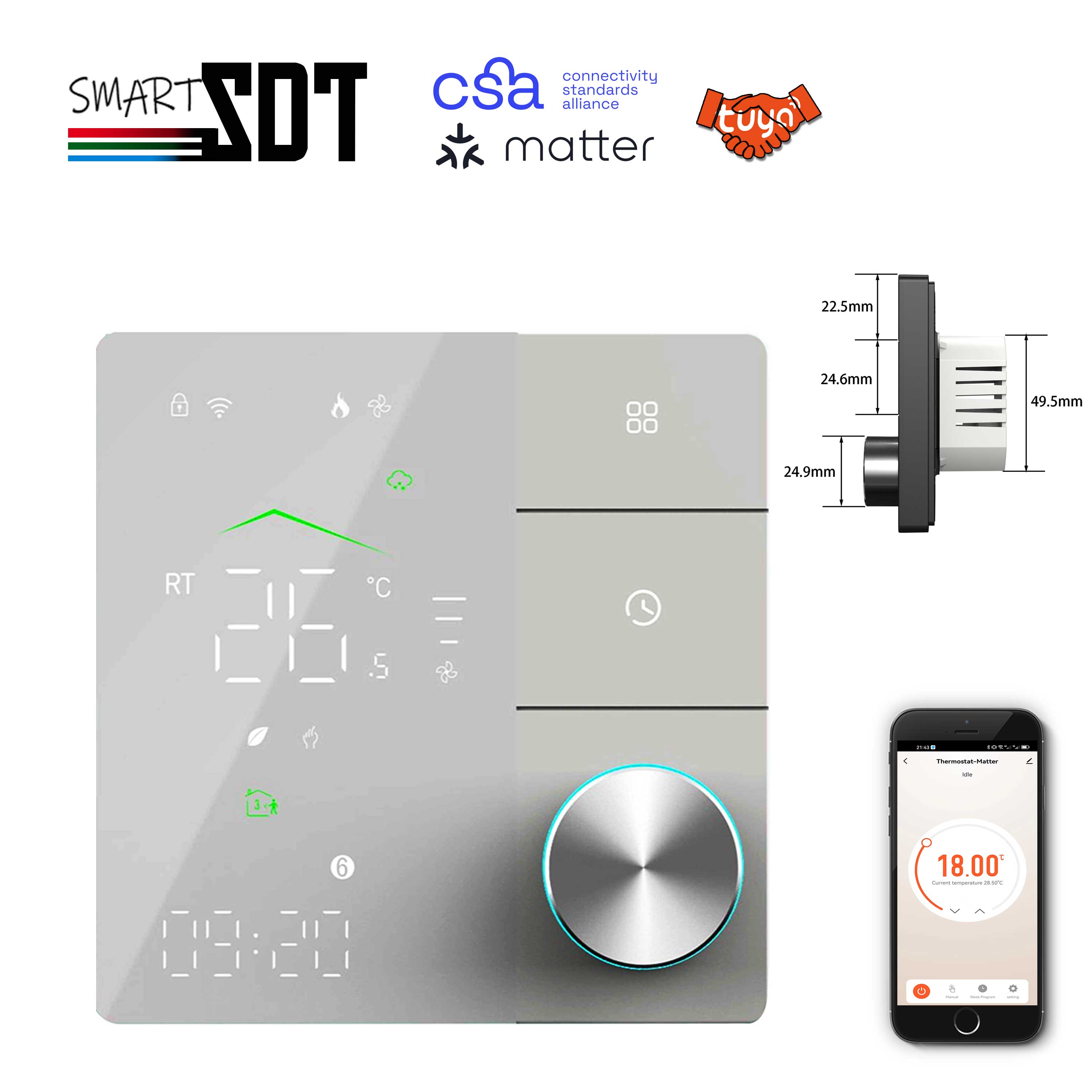 Smart Home Hub Matter - Zigbee用の加熱サーモスタット,wifiプロトコルと互換性があり,Apple HomeKit,Googleアシスタント,Amazon Alexa, 24v,110v,220vで動作します